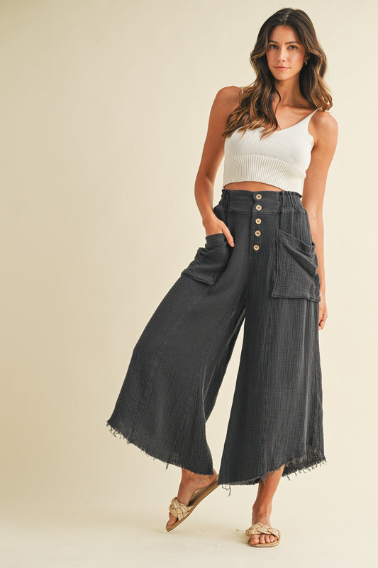 WASHED COTTON GAUZE PALAZZO PANTS