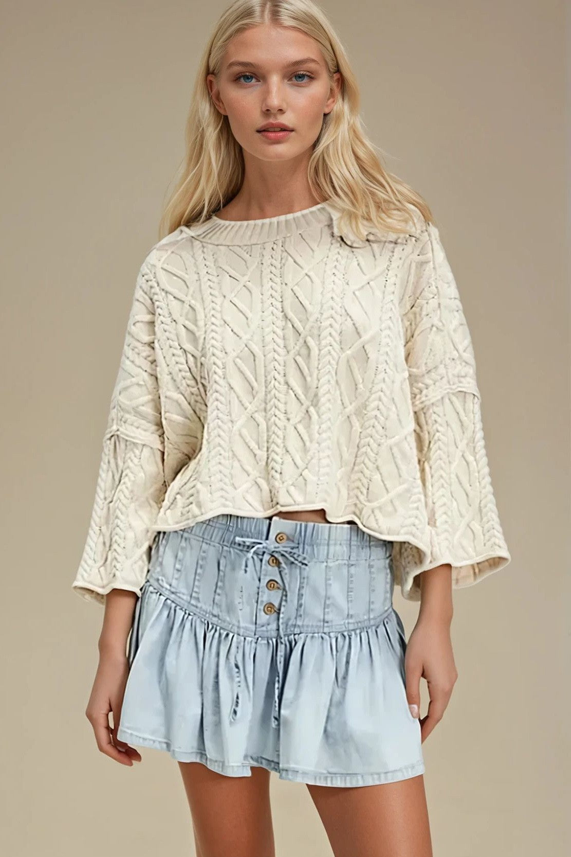 CABLE KNIT LGHTWEIGHT SWEATER