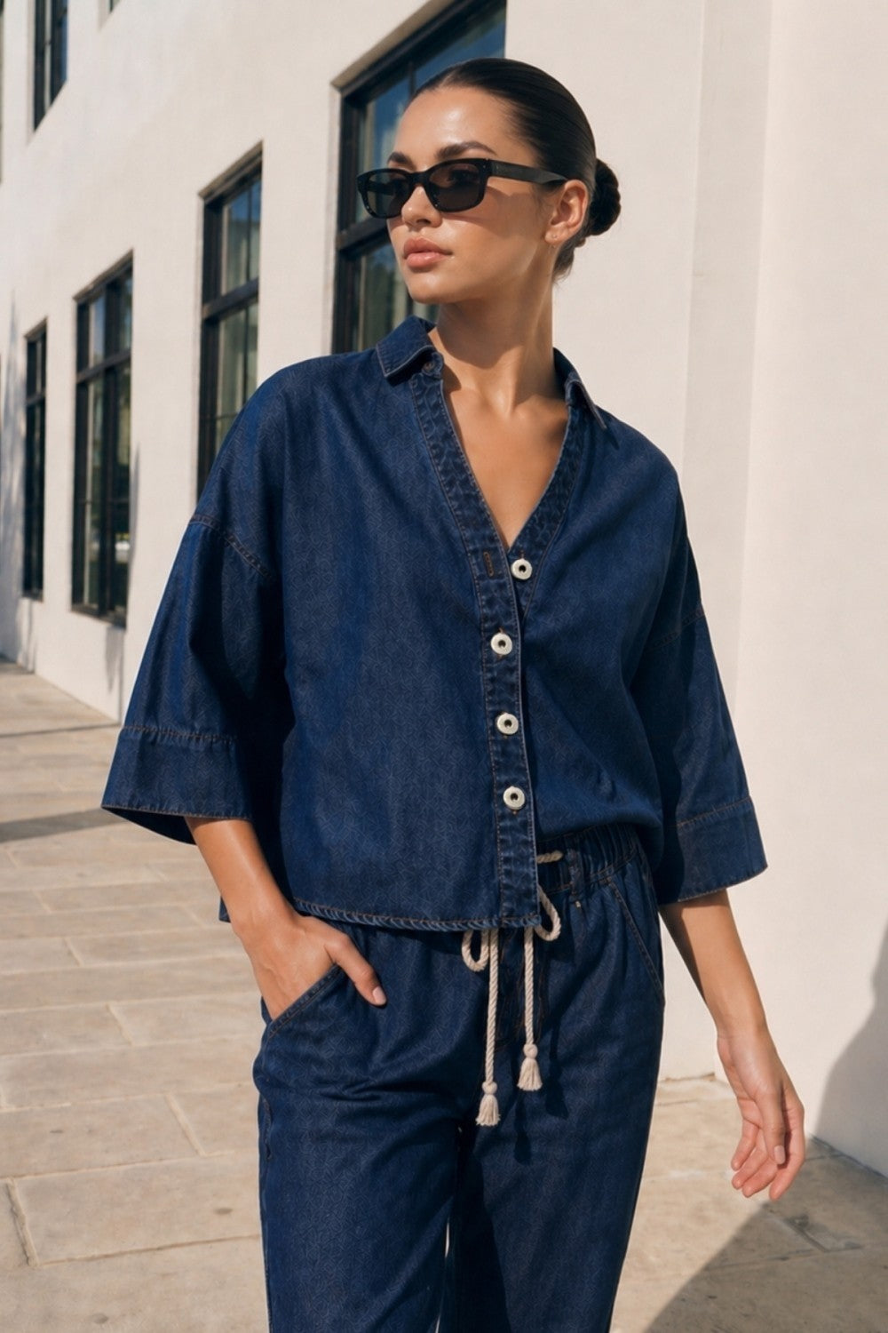 DENIM WIDE SLEEVE SHIRT