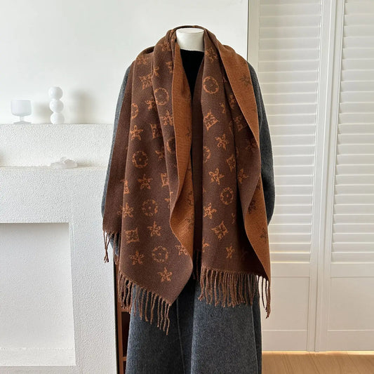GEOMETRIC REVERSIBLE JACQUIRED FRINGE SCARF