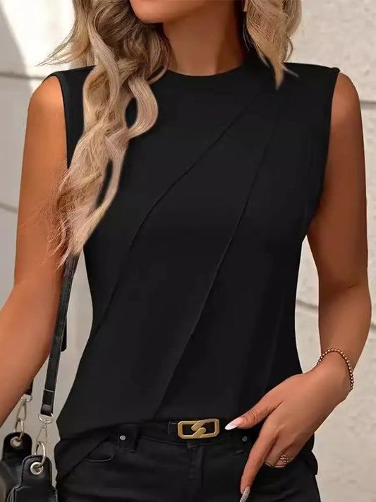 SOLID COLOR CREW NECK SLEEVELESS TOP