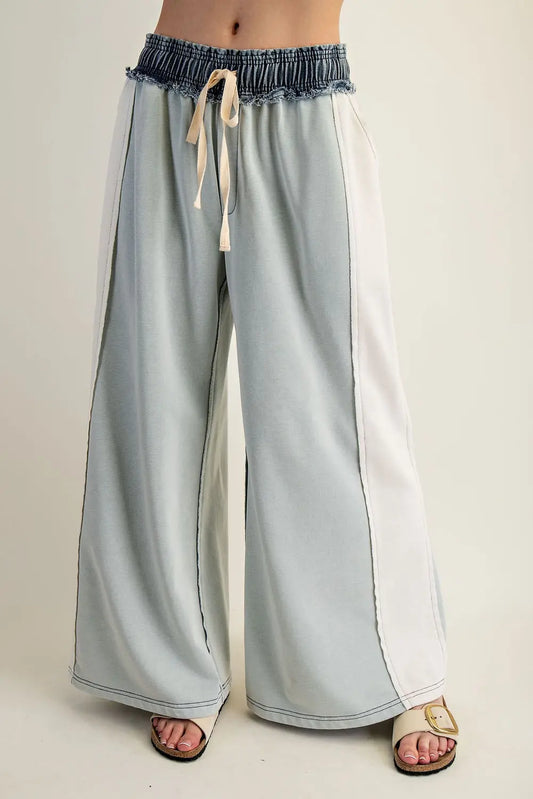 BLOCK DENIM DRAWSTRING PANTS