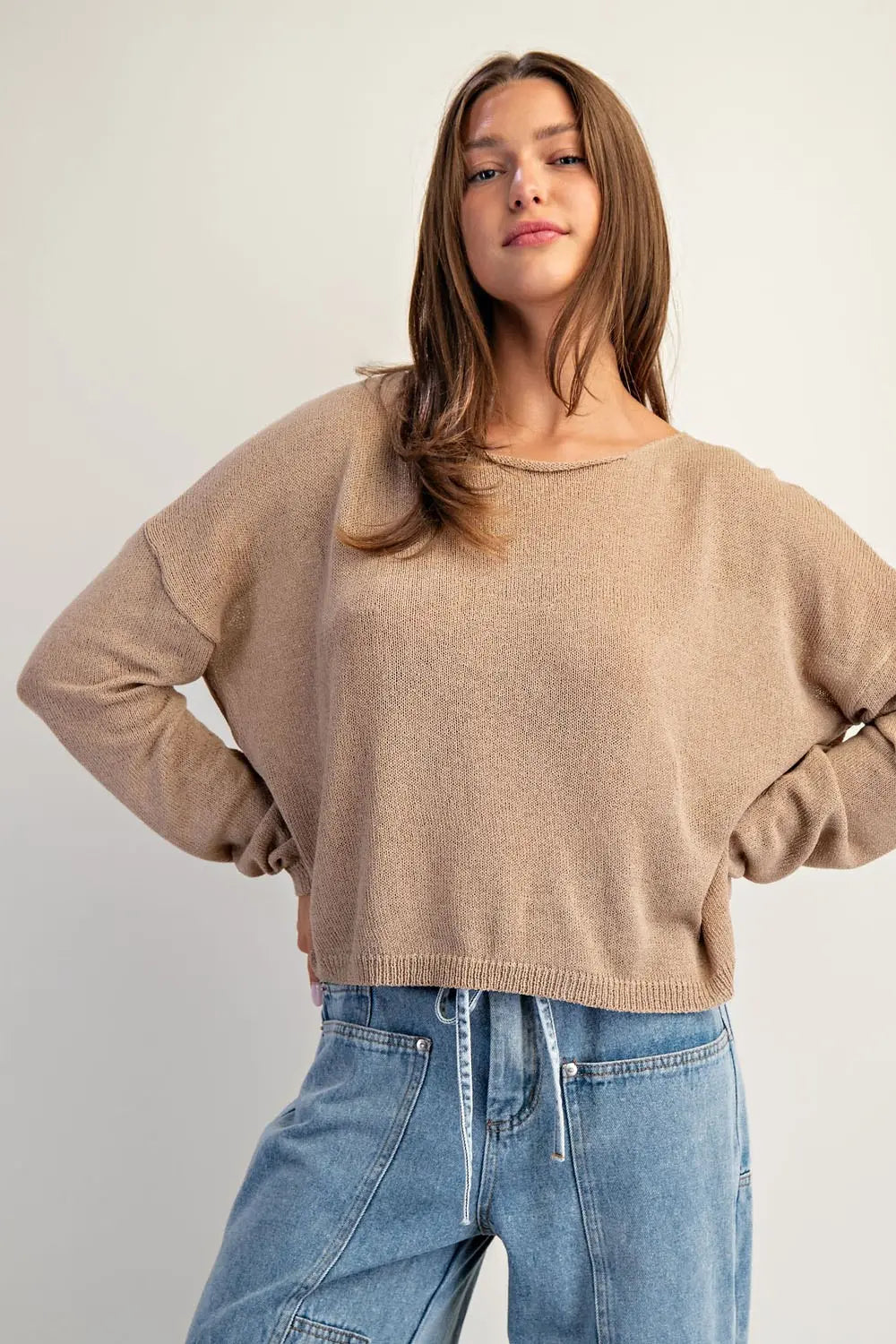 BOAT NECK DOLMAN SLEEVE KNIT SWEATER