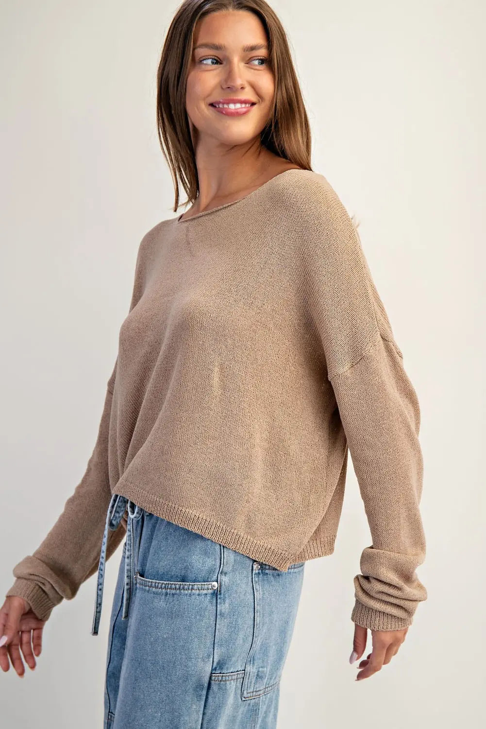 BOAT NECK DOLMAN SLEEVE KNIT SWEATER