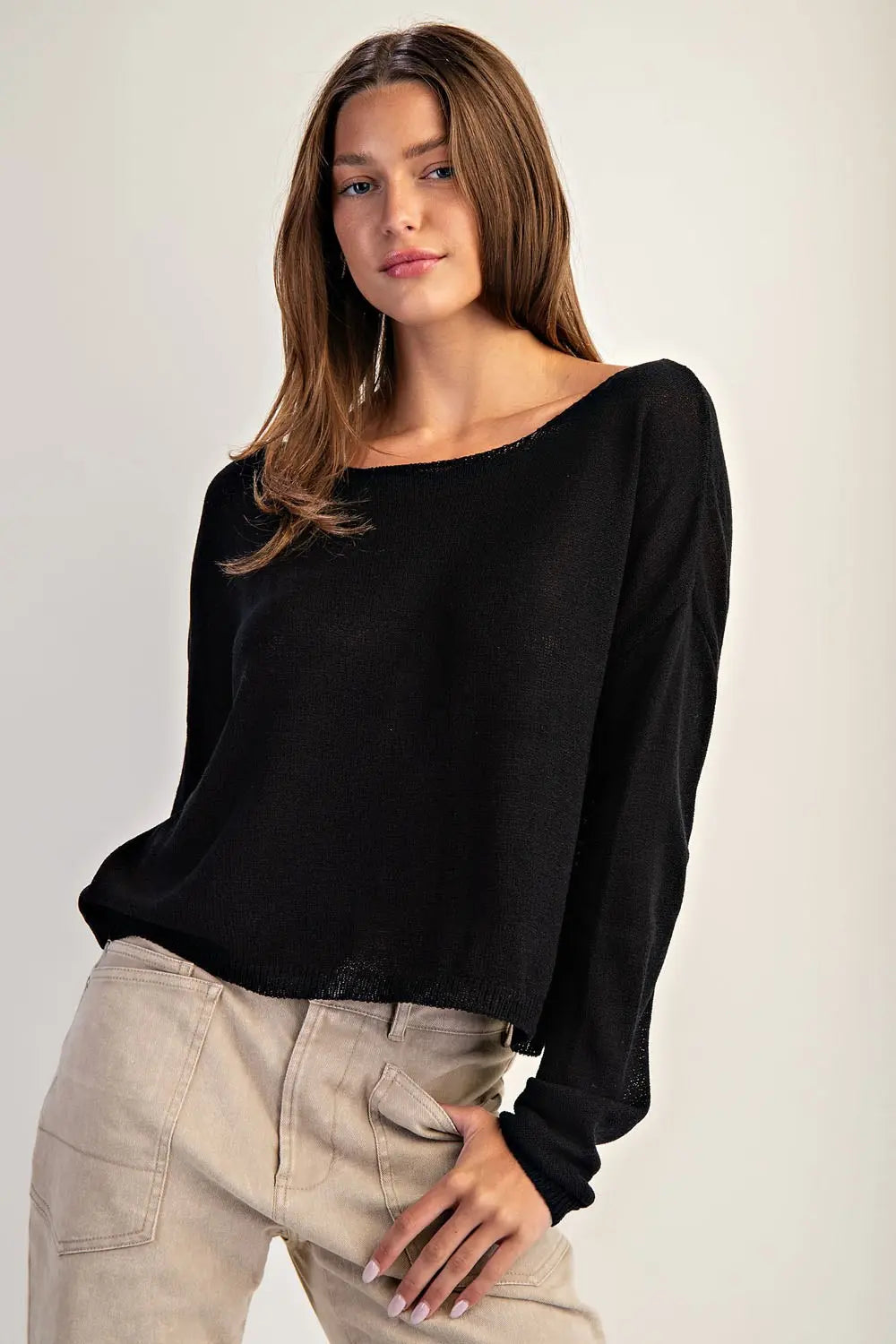 BOAT NECK DOLMAN SLEEVE KNIT SWEATER