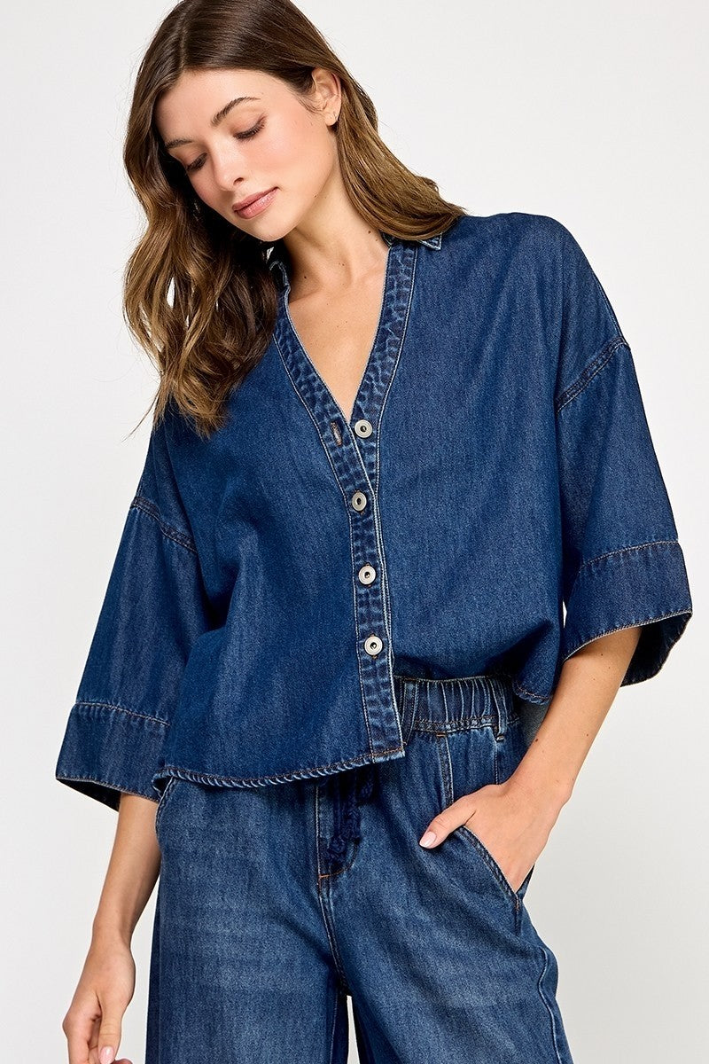 DENIM WIDE SLEEVE SHIRT