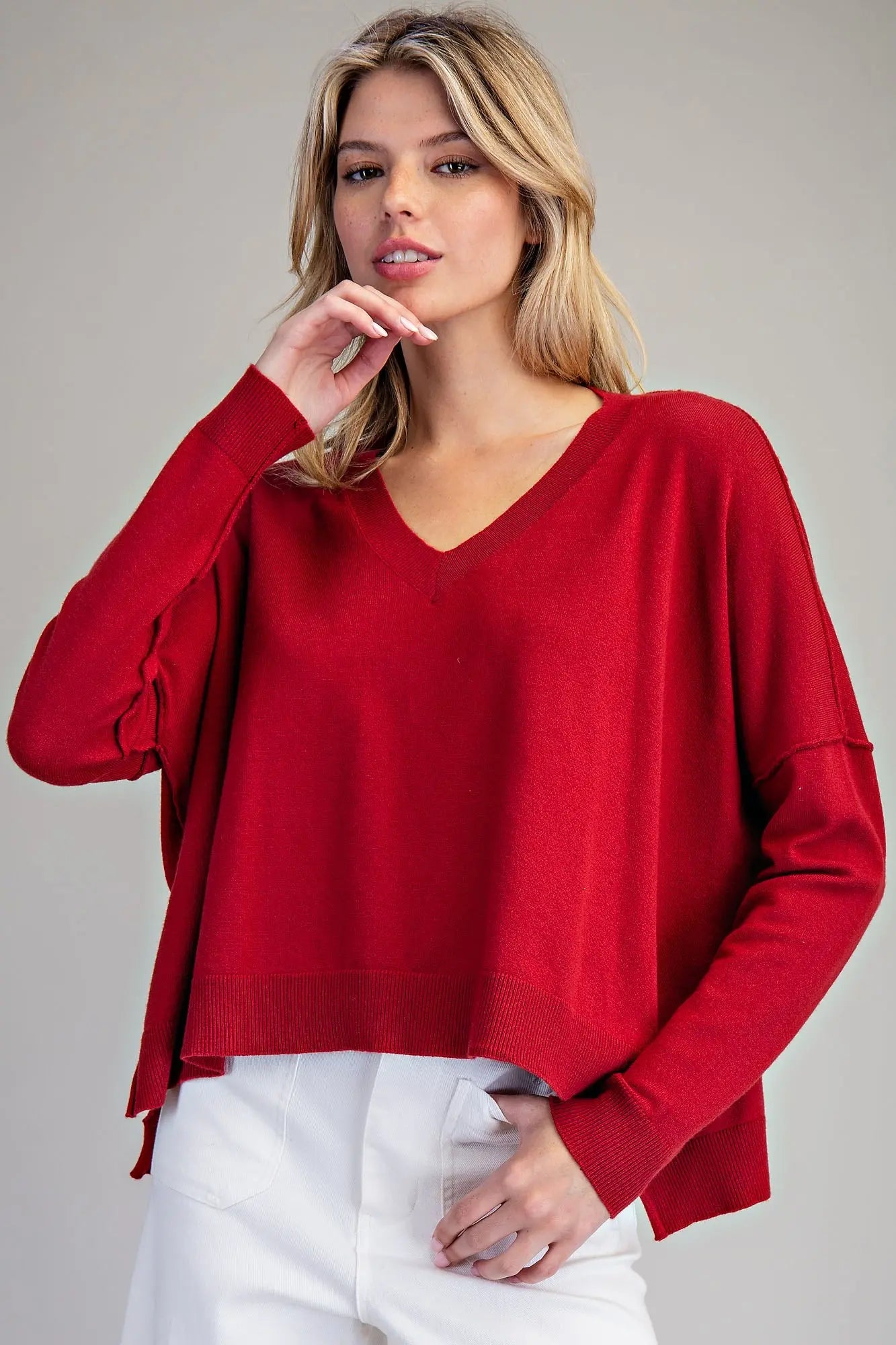 SOFT V-NECK LONG SLEEVE KNIT SWEATER