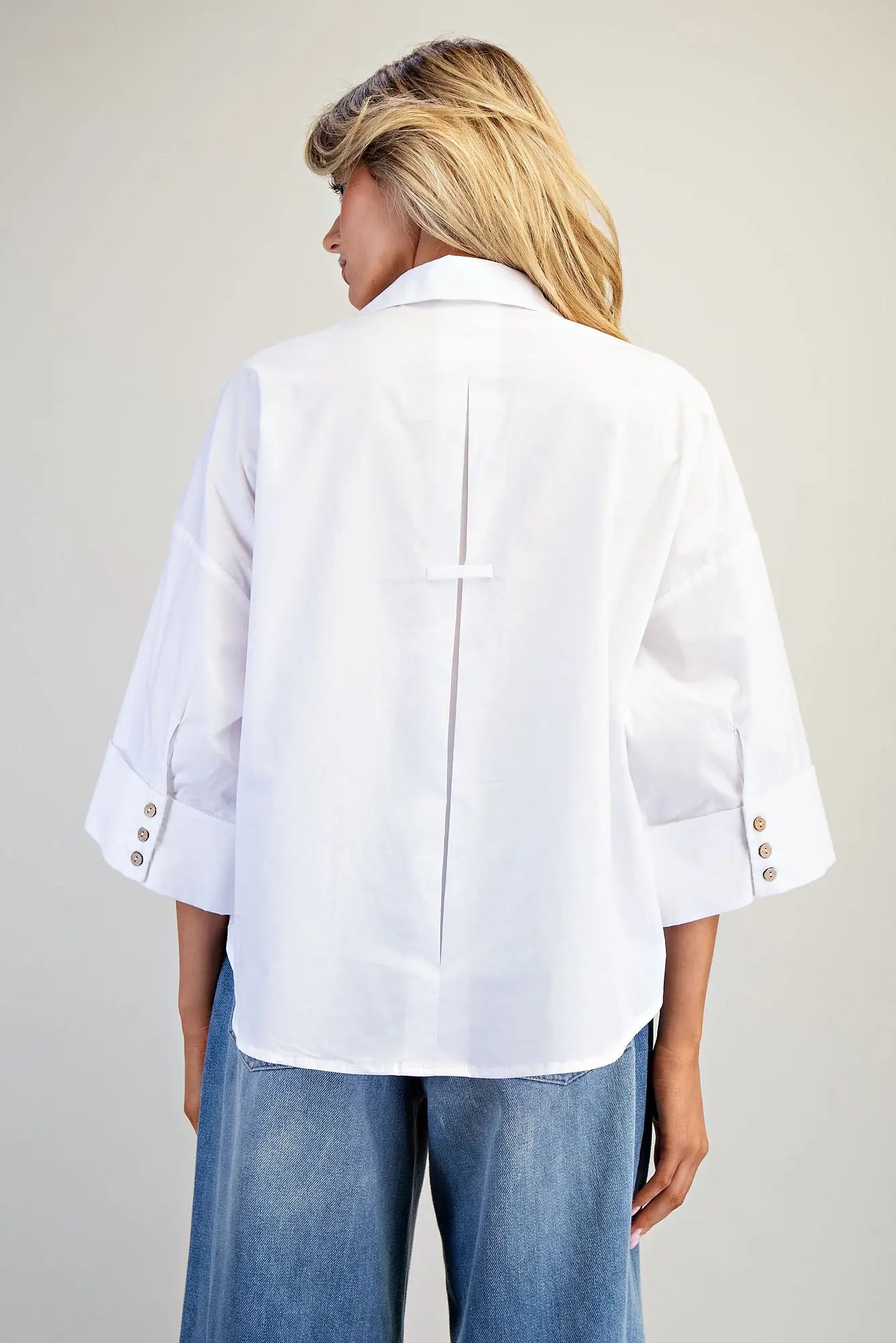 BACK PLEAT BUTTON DOWN BLOUSE TOP