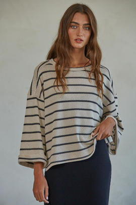 ROUND NECK PULLOVER  KNIT SWEATER TOP