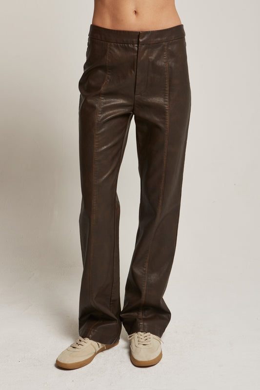 DISTRESSED VEGAN LEATHER PANTS