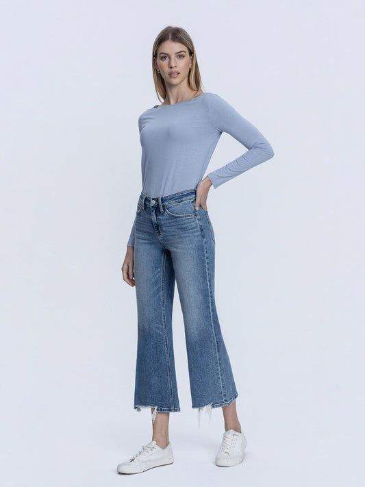 FLYING MONKEY MID RISE CROP VINTAGE FLARE JEANS