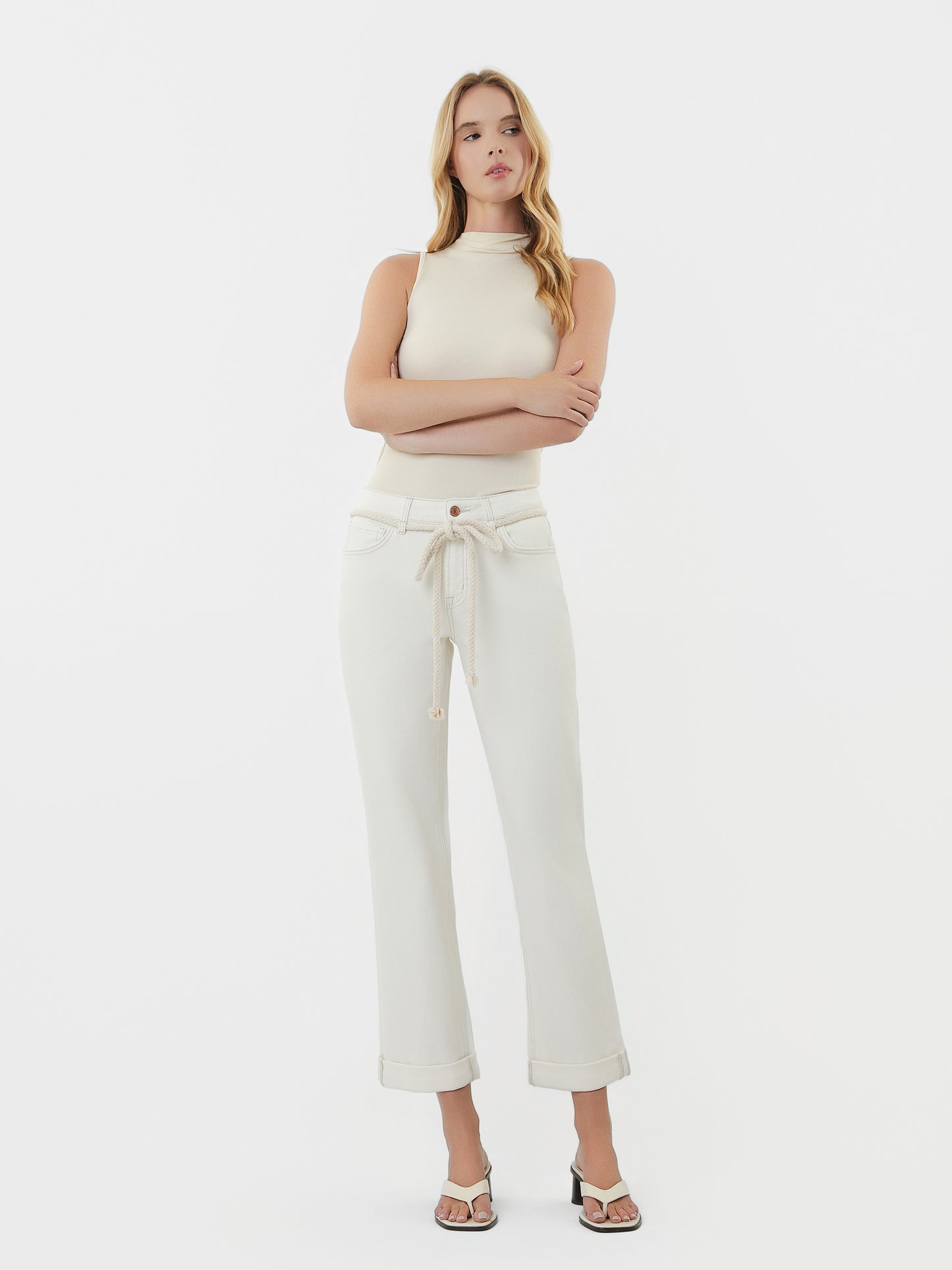 FLYING MONKEY DENIM ROPE CORD CUFFED BAGGY BOYFRIEND JEANS