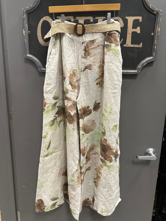 LINEN WIDE LEG PANT W/ FRONT POCKETS AND BELT