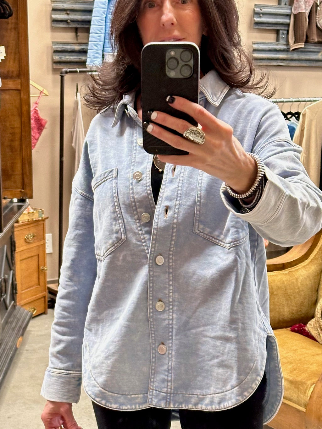 ACID WASHED COLLARED BUTTON DOWN KNIT TOP