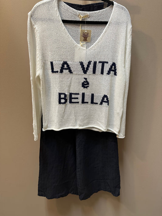 LA VITA E BELLA CROCHET KNIT SWEATER