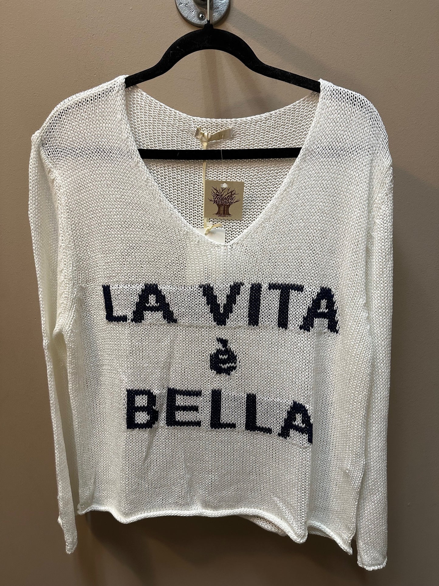 LA VITA E BELLA CROCHET KNIT SWEATER