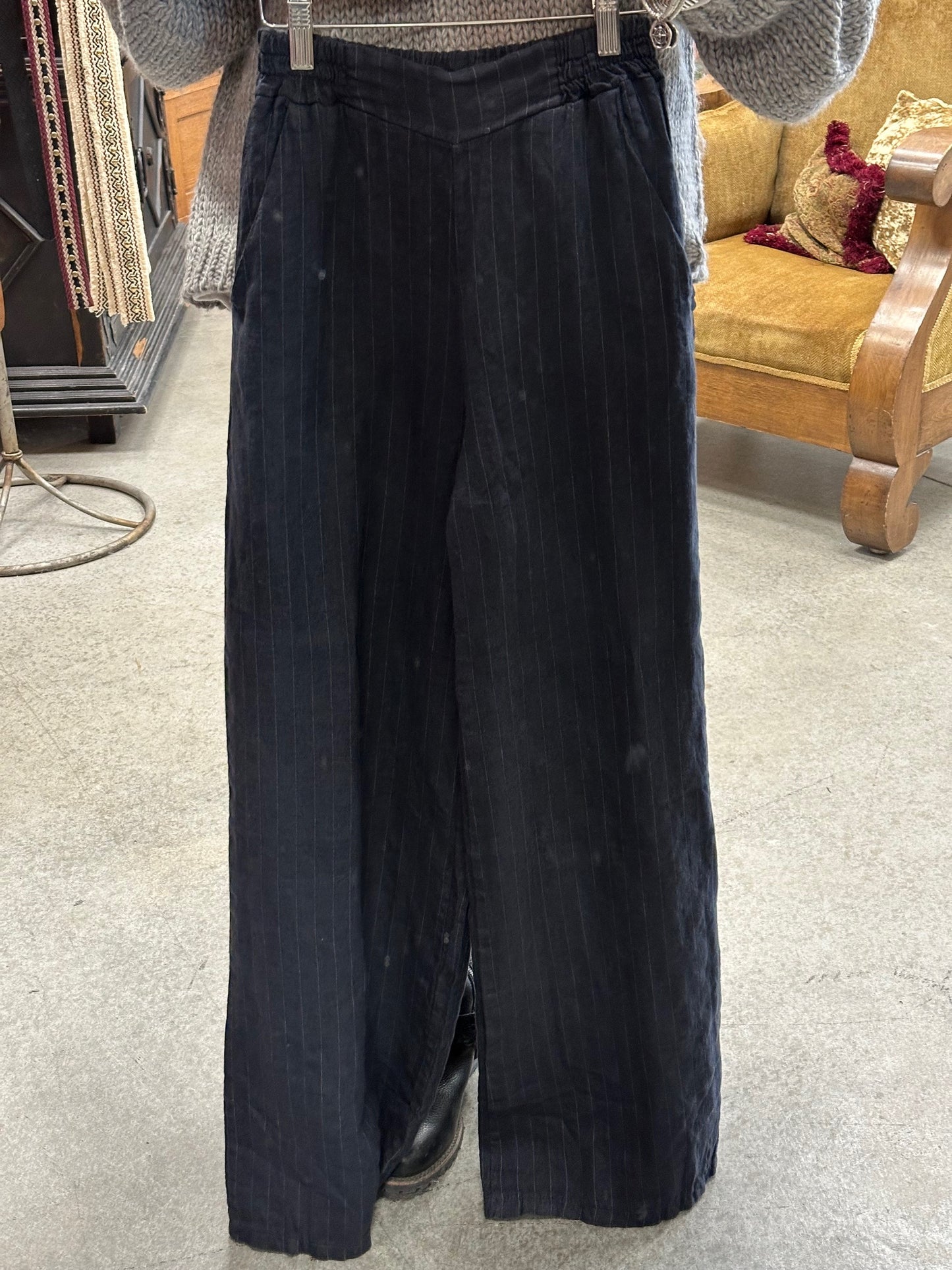 PINSTRIPE LINEN FLAT FRONT PANT