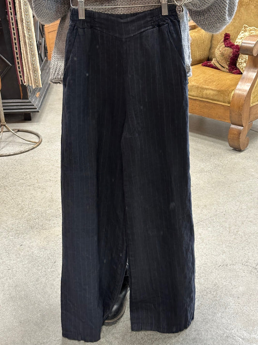 PINSTRIPE LINEN FLAT FRONT PANT