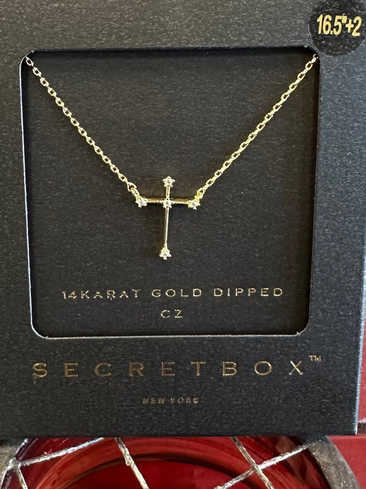 14K GOLD DIP CZ CROSS NECKLACE