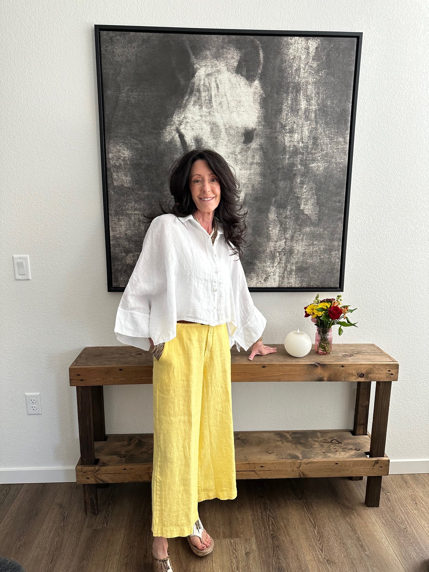 WIDE LEG LINEN GAUCHO TROUSER PANTS W/ POCKETS