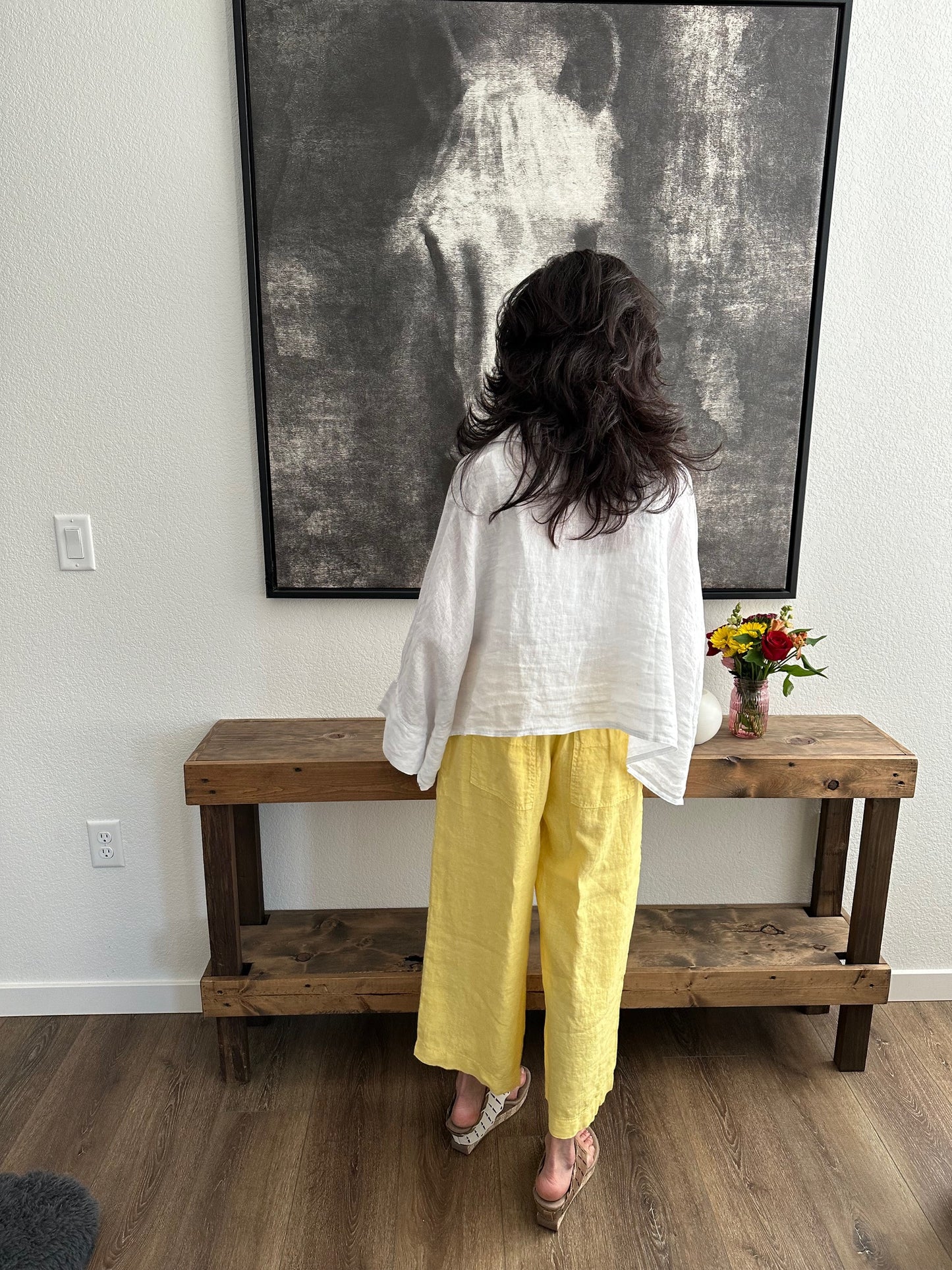 WIDE LEG LINEN GAUCHO TROUSER PANTS W/ POCKETS