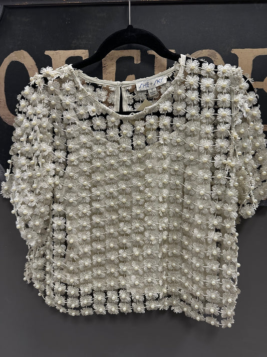 LUREX CROCHET LACE PEARL BEADED TOP