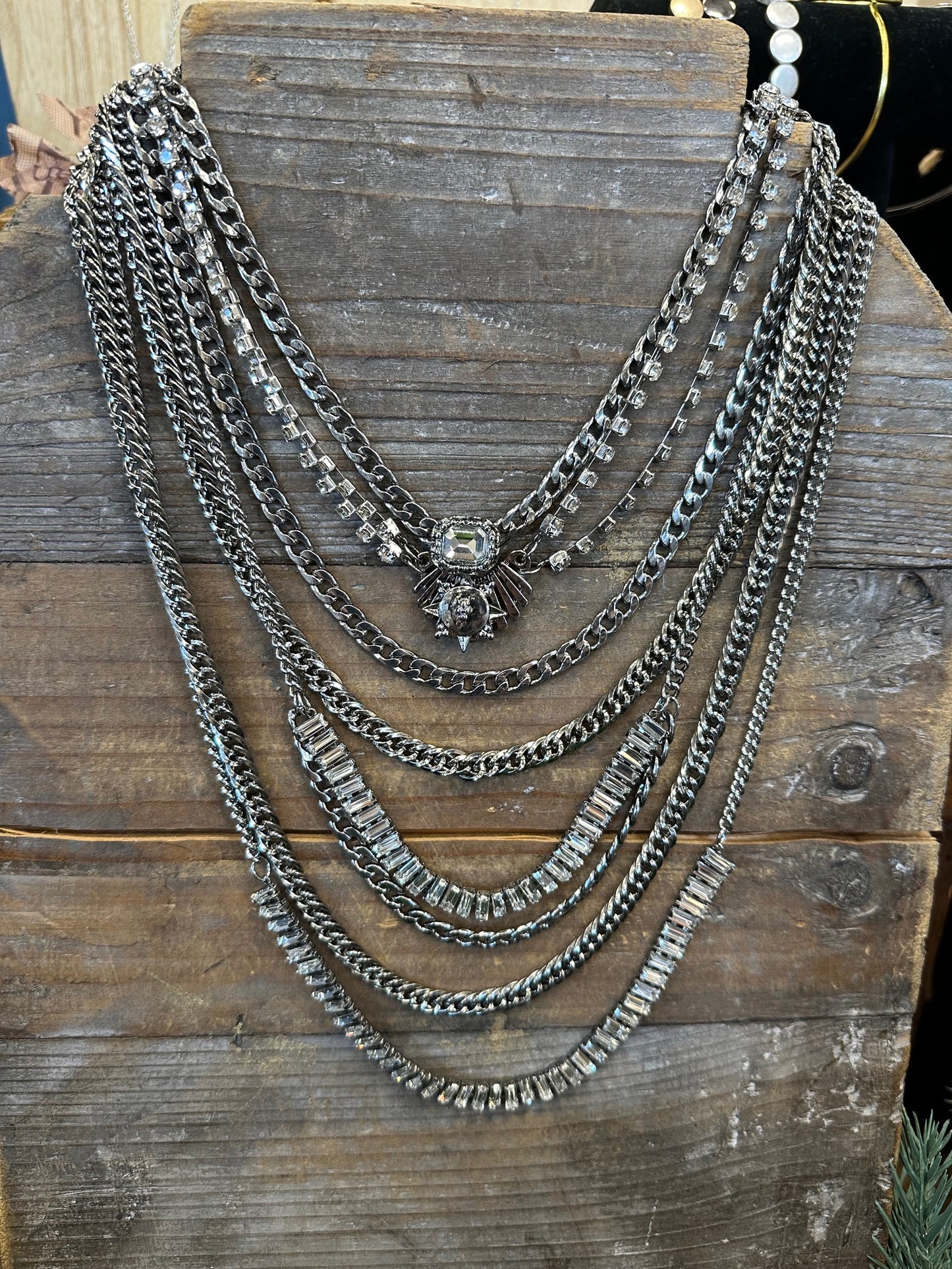 LAYERED MULTI STRAND SILVER NECKLACE