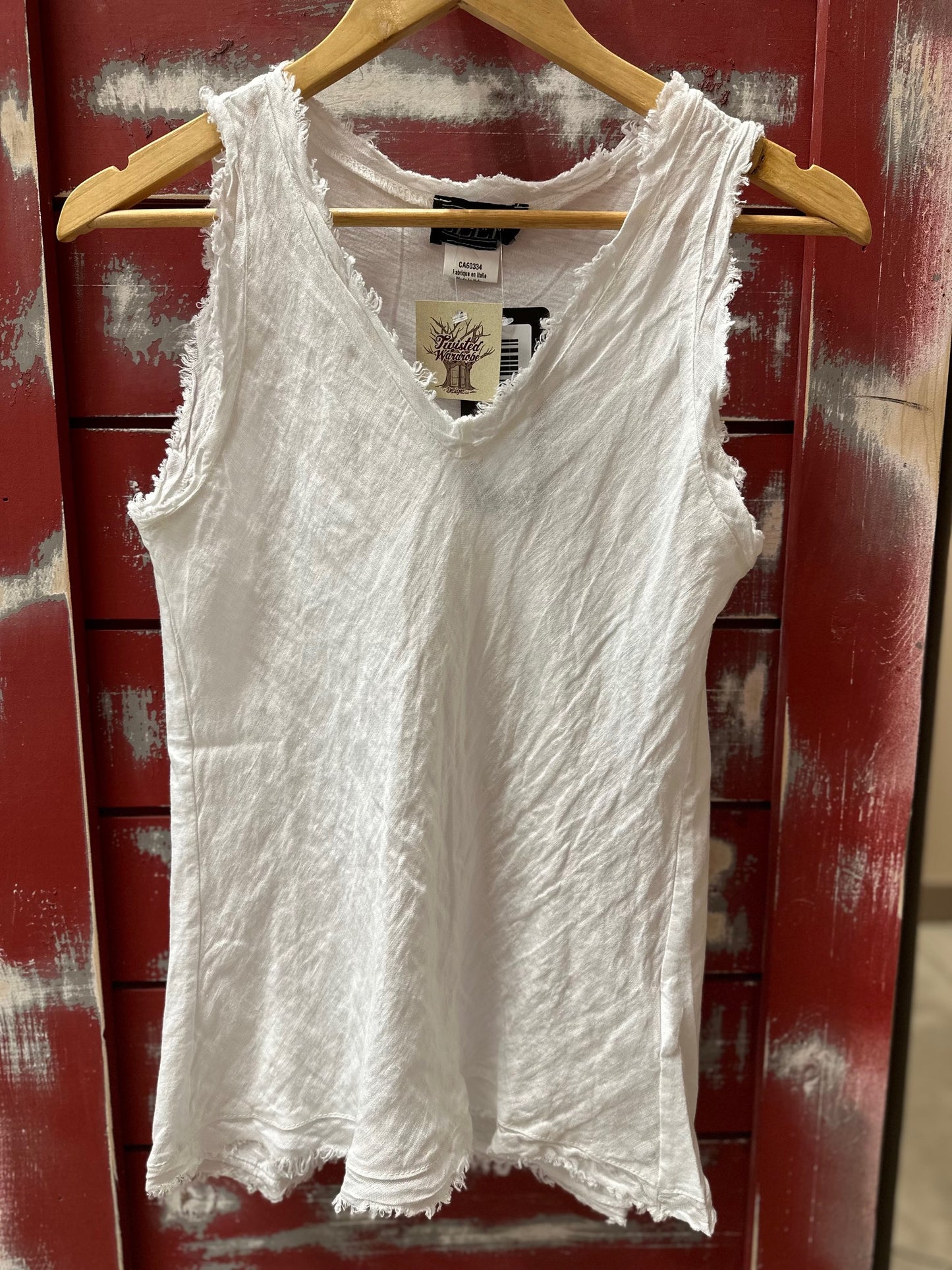 V-NECK SLEEVELESS LINEN/COTTON TANK TOP