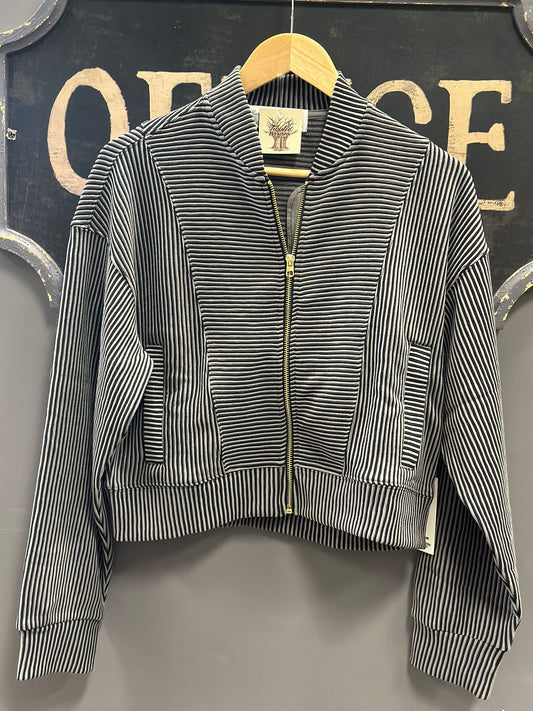 COMBO STRIPE CORD FLEECE JACKET