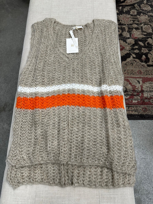 STRIPPED V-NECK KNIT SWEATER VEST