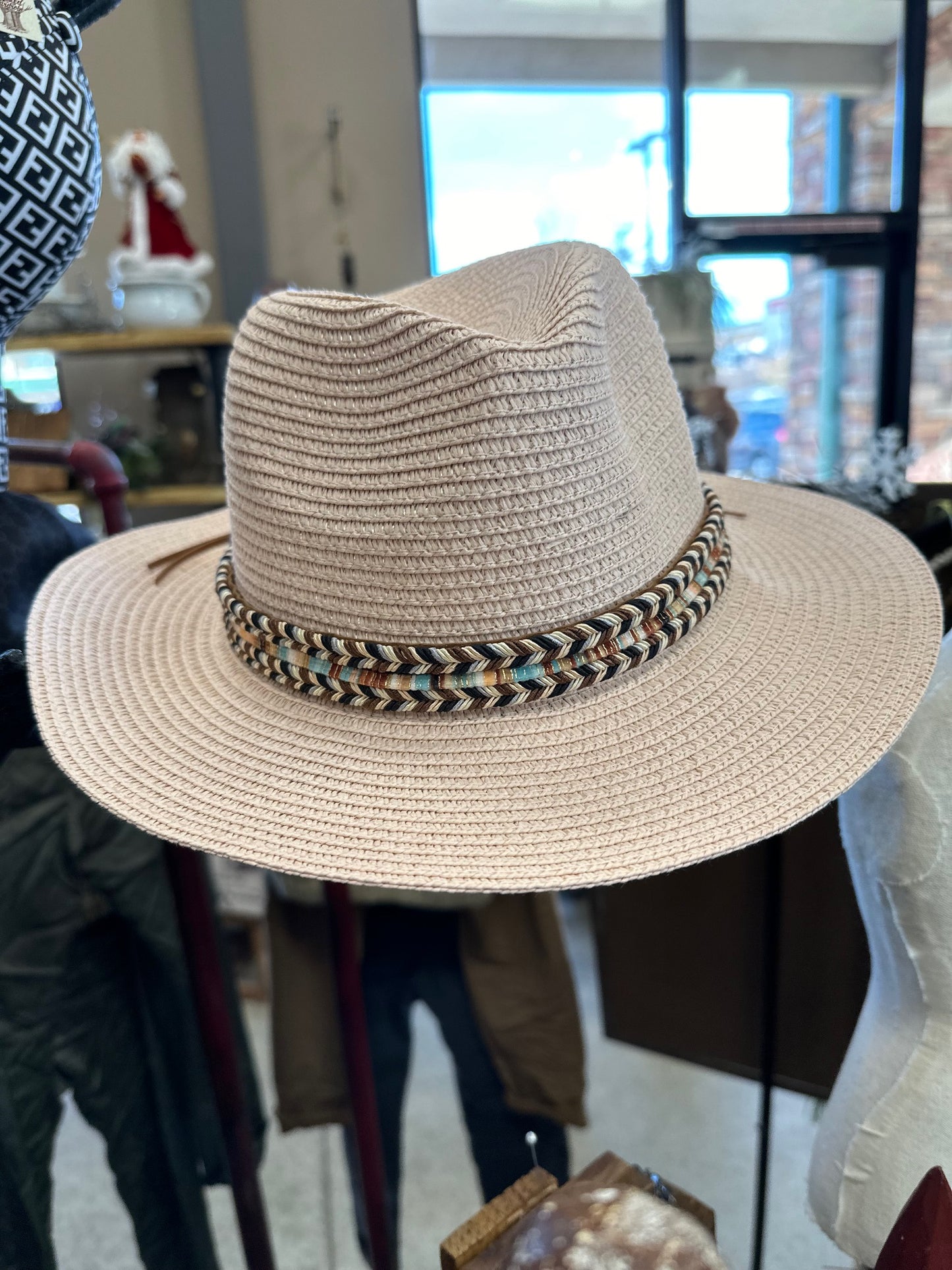 FEDORA STRAW BRIMMED HAT