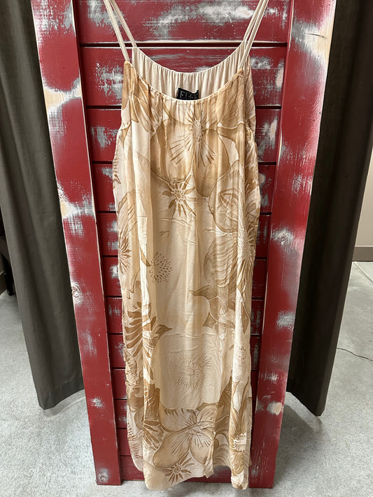 LONG FLORAL SILK SLEEVELESS LINED DRESS