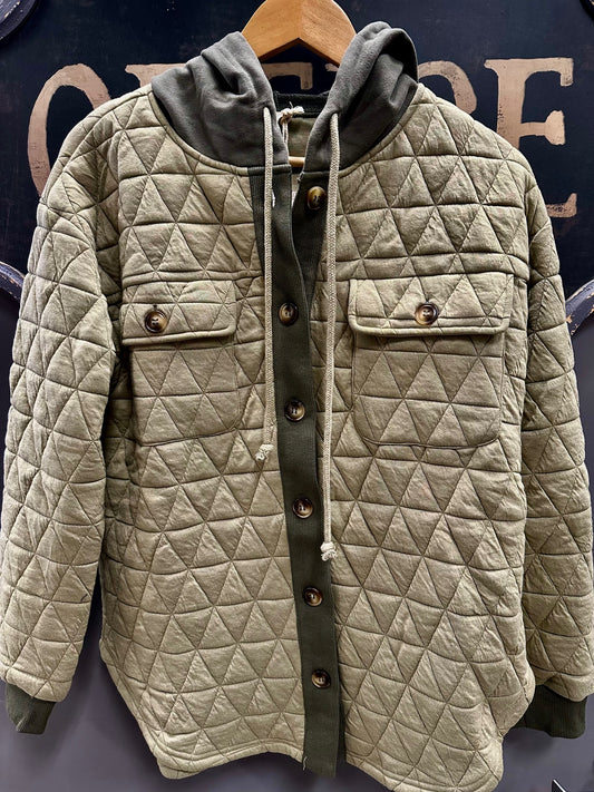 QUILTED JAQUARD SHACKET WITH HOODIE