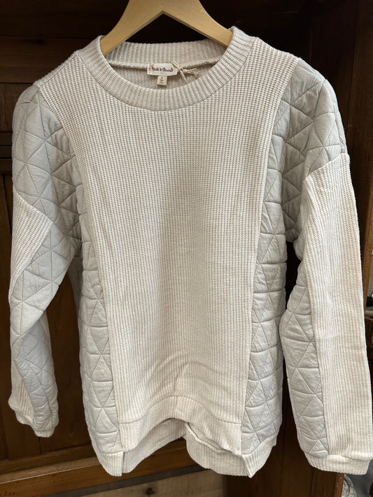 MIXED FABRIC CREW NECK TOP