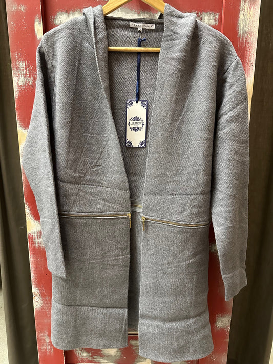KNIT CARDIGAN HOODIE ZIPS IN HALF
