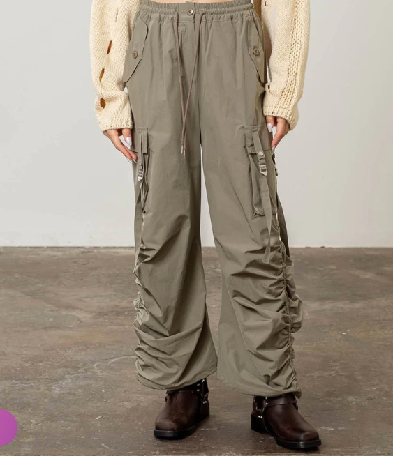 WIDE LEG RUCHED BUNGEE CARGO PANTS – Twisted Wardrobe Designs