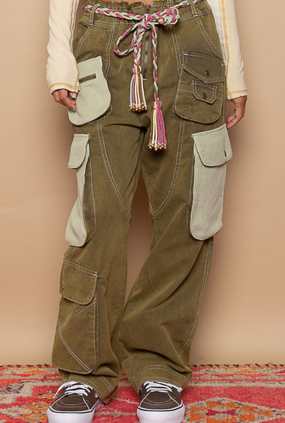 CARGO PANTS W/ FUN POCKETS DETAILING AND CENTER FRONT ZIPPER