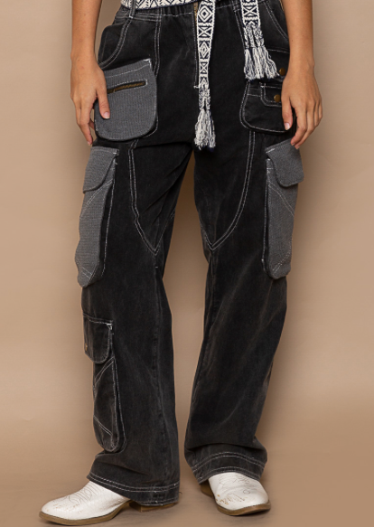 CARGO PANTS W/ FUN POCKETS DETAILING AND CENTER FRONT ZIPPER