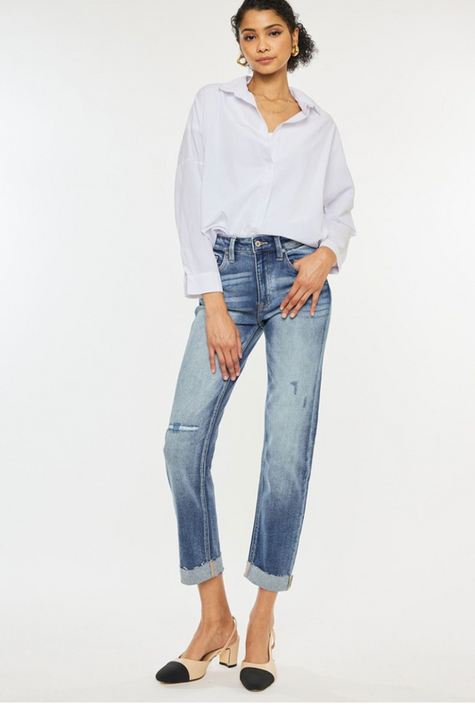 KANCAN HIGH RISE CUFFED SLIM STRAIGHT JEAN