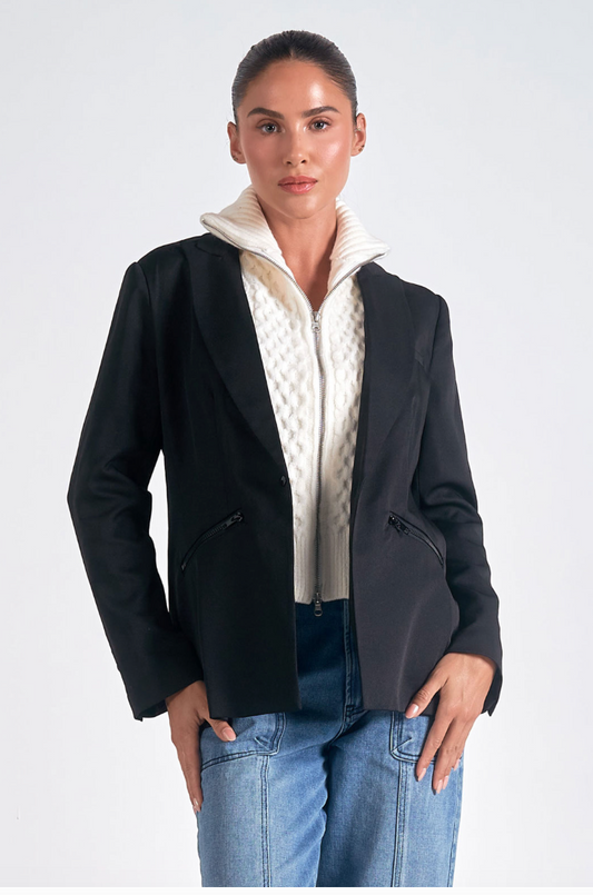 BLAZER WITH REMOVABLE SWEATER NECK DETAIL