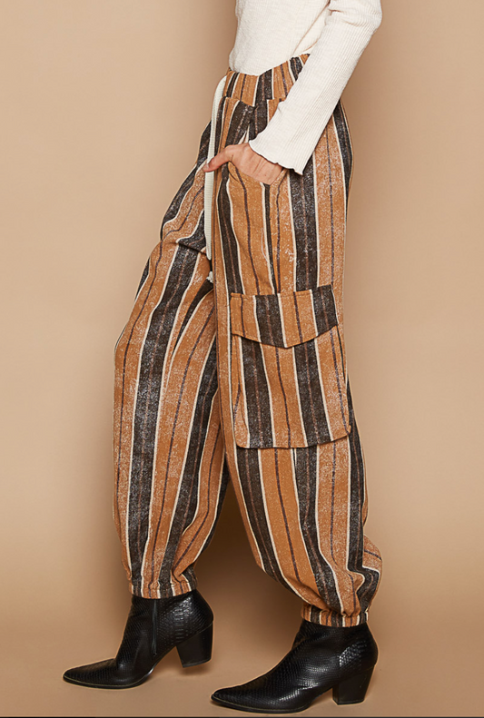 WIDE LEG JOGGER DRAW STRING WAIST STRIPED PANT