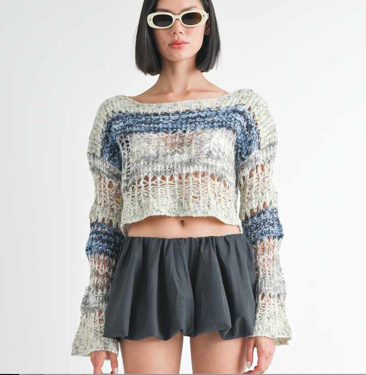 LOOSE CROP OPEN KNIT SWEATER