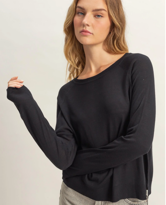 CASUAL TOUND NECK RAGLAN SLEEVE KNIT TOP