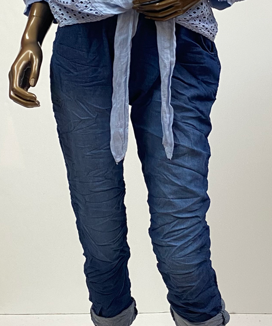 DENIM PULL ON PANT WITH BELT