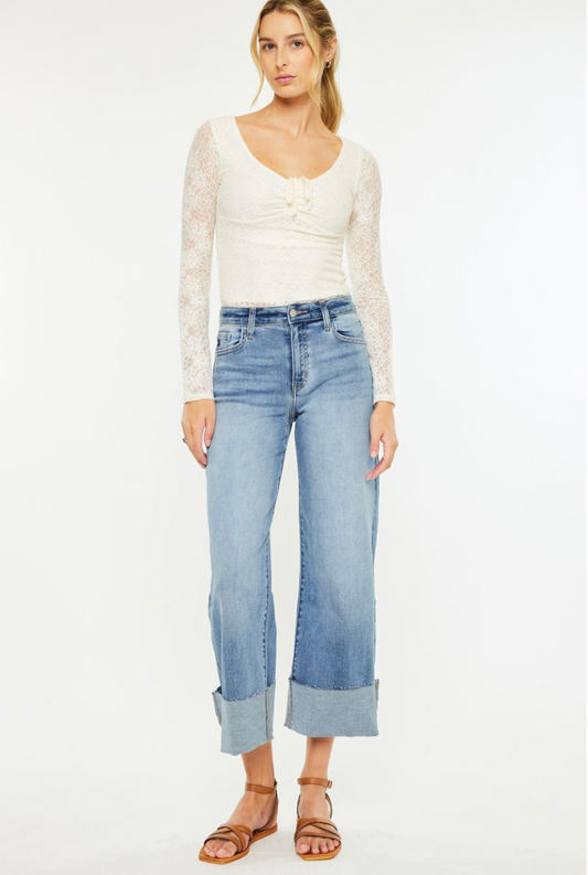 KANCAN MID RISE CROPPED WIDE LEG JEAN