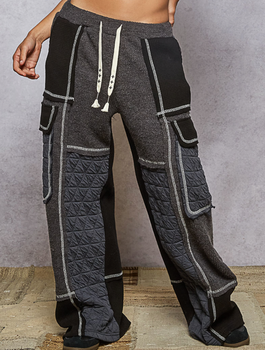PULL TIE ELASTIC WAISTE QUILTED CONTRAST