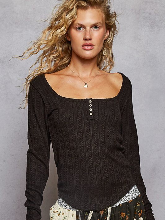 SQUARE NECK FITTED TOP WITH PLACKET DETAIL