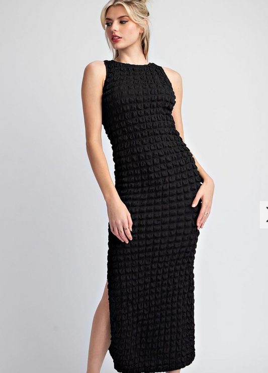 POPCORN TEXTURED SLEEVELESS MAXI DRESS