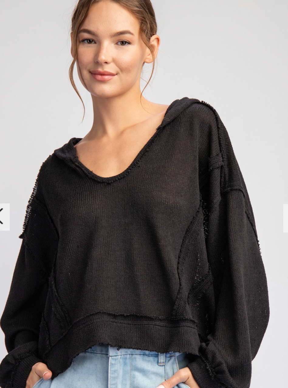 LONG SLEEVE PULLOVER KNIT SWAETER WITH HOOD