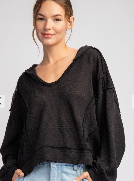 LONG SLEEVE PULLOVER KNIT SWAETER WITH HOOD